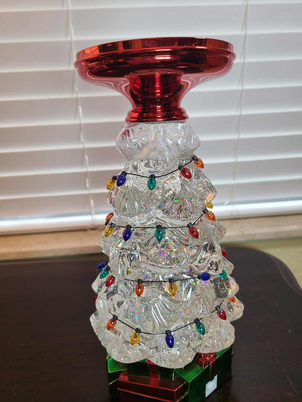 Clear Plastic water filled moving glitter LED Holiday Tree Candle Pillar holder